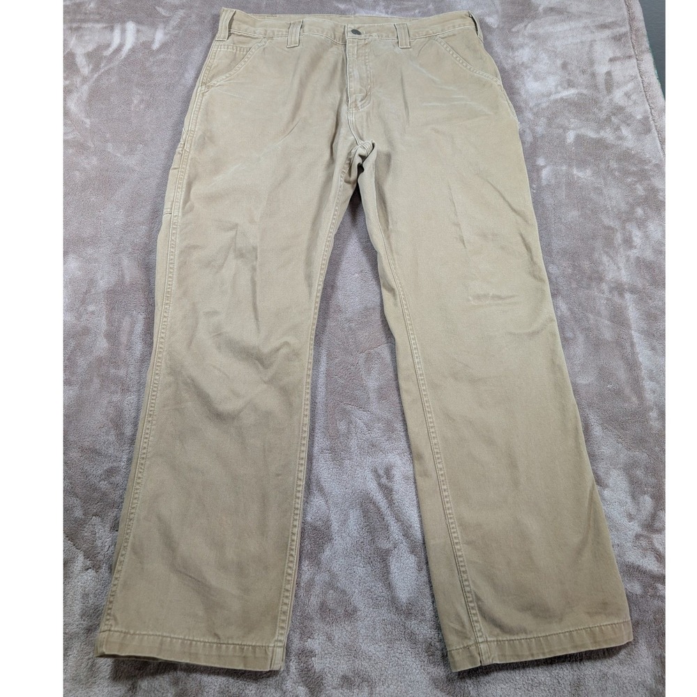 Carhartt Carpenter Pants Mens 37x29.5 Tan Khaki Canvas Utility Workwear Straight